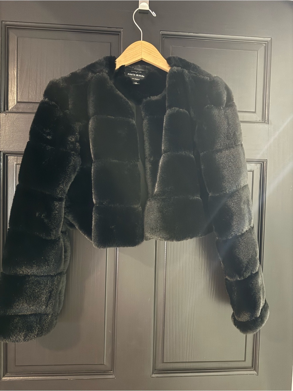 Haute Monde Black Faux Fur Cropped Teddy Jacket